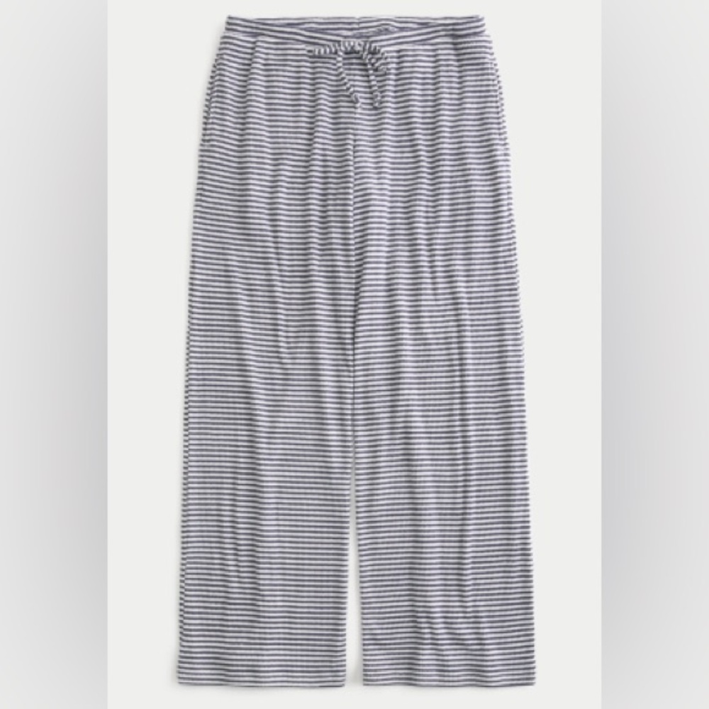 Cozy Ribbed Drawstring Baggy Pants Navy/White